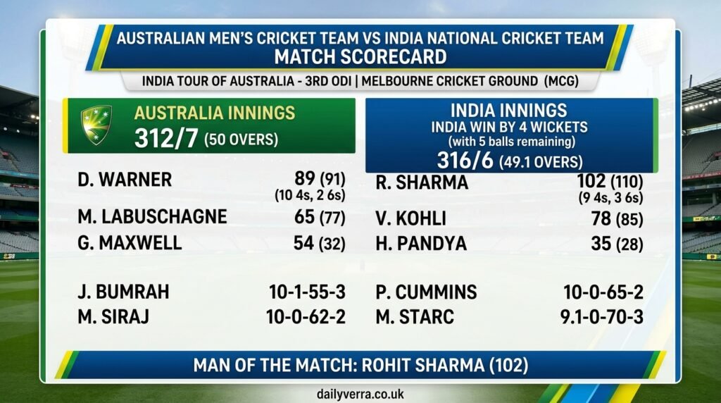 australian men’s cricket team vs india national cricket team match scorecard